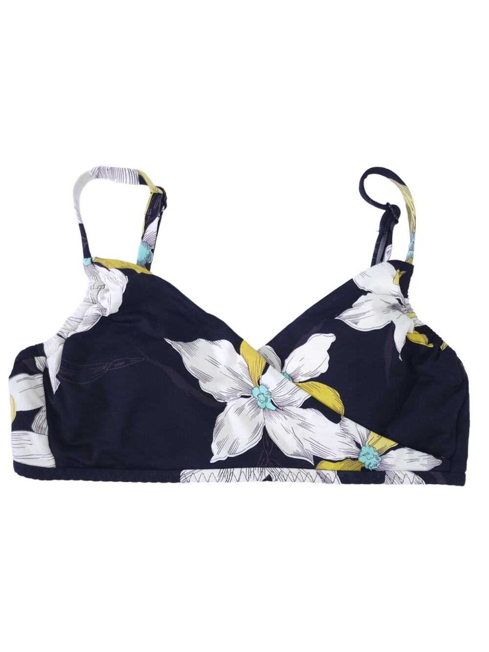 Lands' End Swimsuit Bikini Top 32B, 34A Black Yellow Floral, Underwire